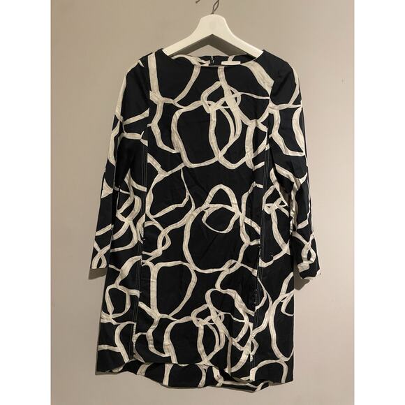 COS Mini Dress Navy Abstract‎ Print Voluminous A-Line Hi Low Long Sleeve US4 - Picture 3 of 9